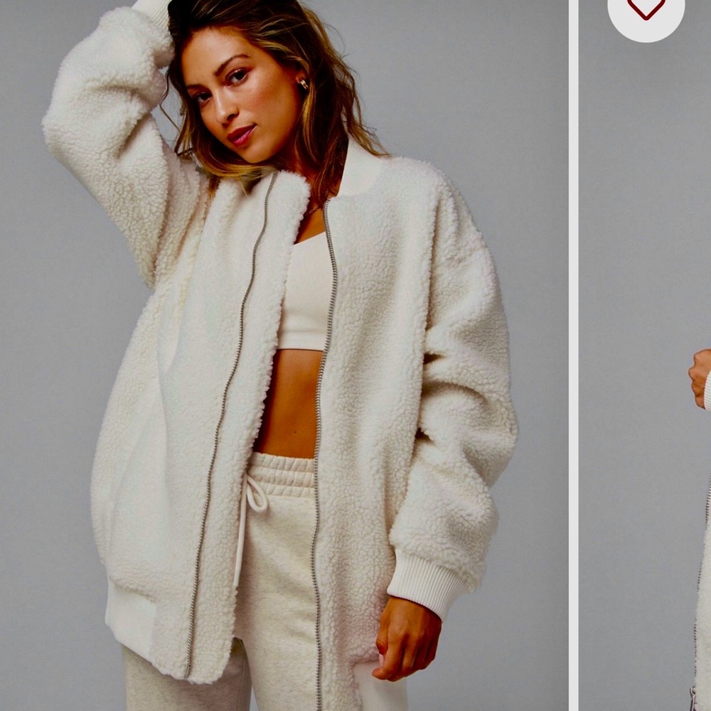 Fabletics Off-White Oversized Bomber Teddy Jacket